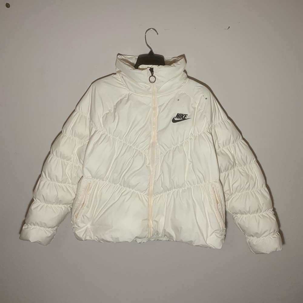Nike Womens Puffer Jacket Coat Beige White Ivory Sportswear Therma-fit Cream XL